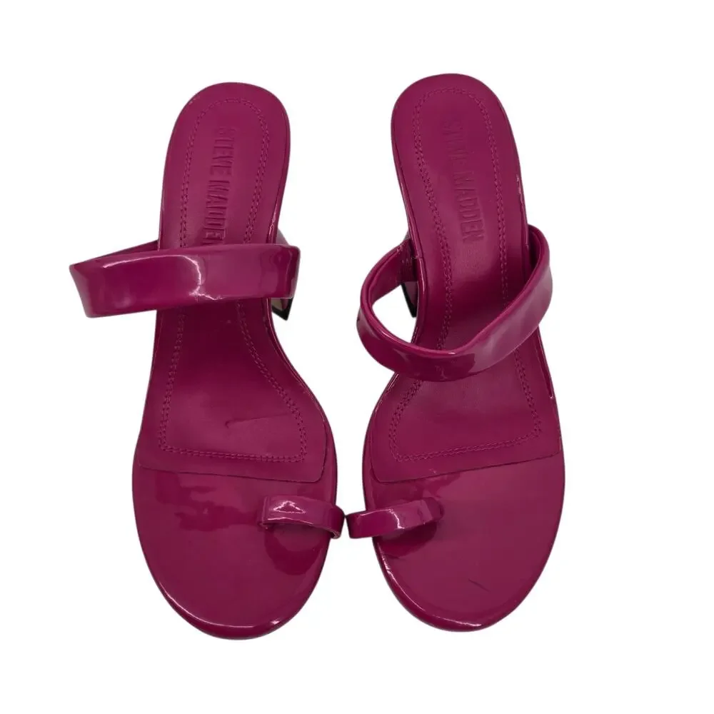 NWOT Steve Madden Pink Patent Renie Flared Heel Slip On Mule Sandals Size 7.5